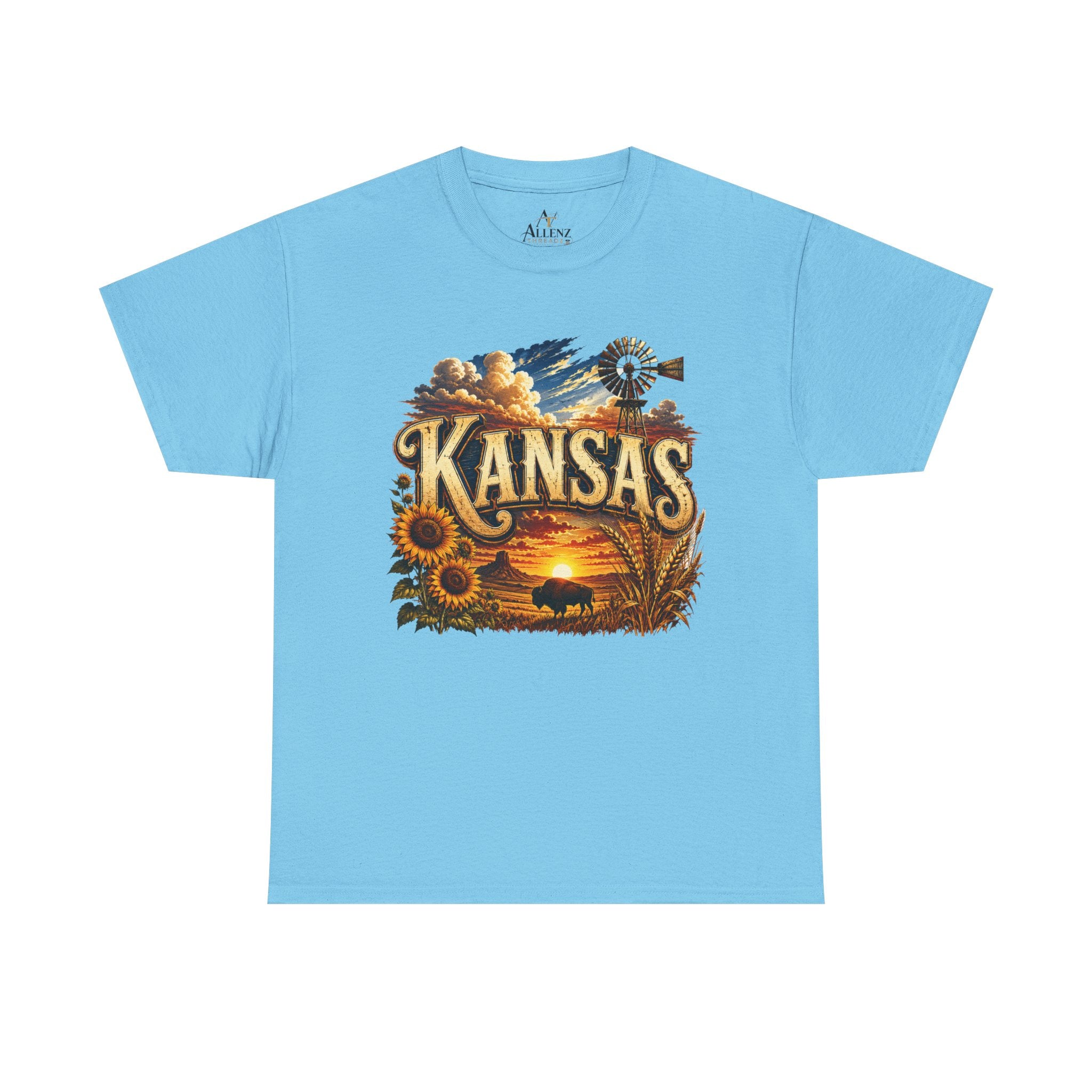 Unisex Heavy Cotton Tee 🌻 Kansas – Wide Open Skies and Heartland Heritage 🌻