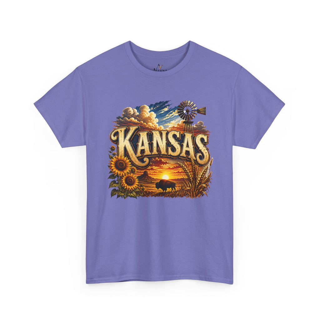 Unisex Heavy Cotton Tee 🌻 Kansas – Wide Open Skies and Heartland Heritage 🌻