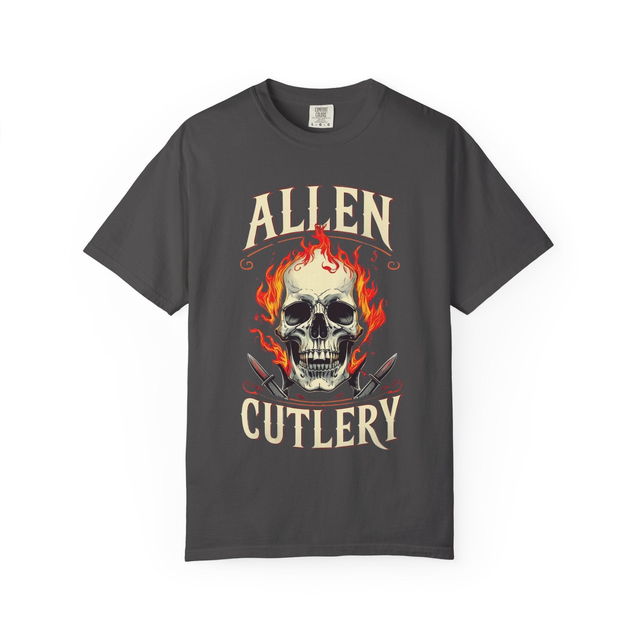 Skull and Flames Cutlery T-Shirt — Allen Cutlery Graphic Tee