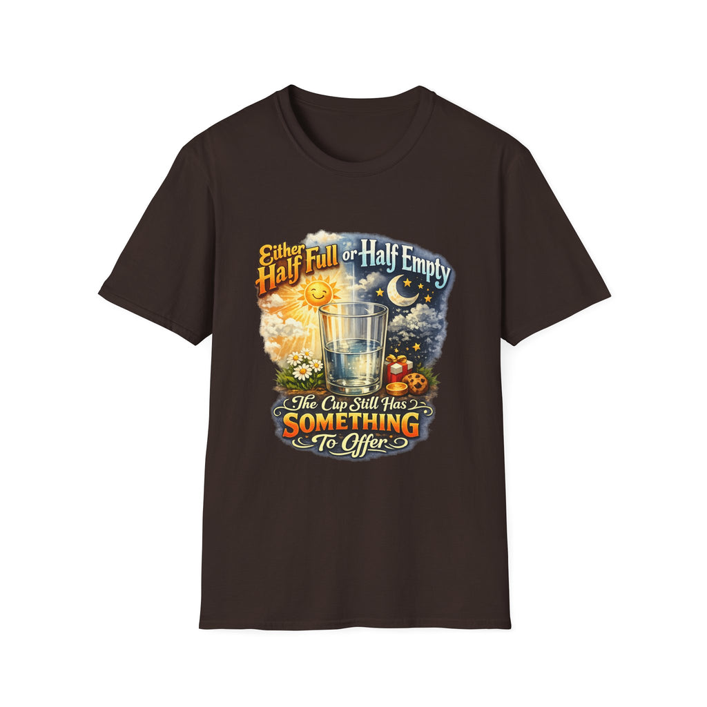 Glass Half Full or Half Empty T-Shirt — Inspirational Day & Night Positive Quote Tee