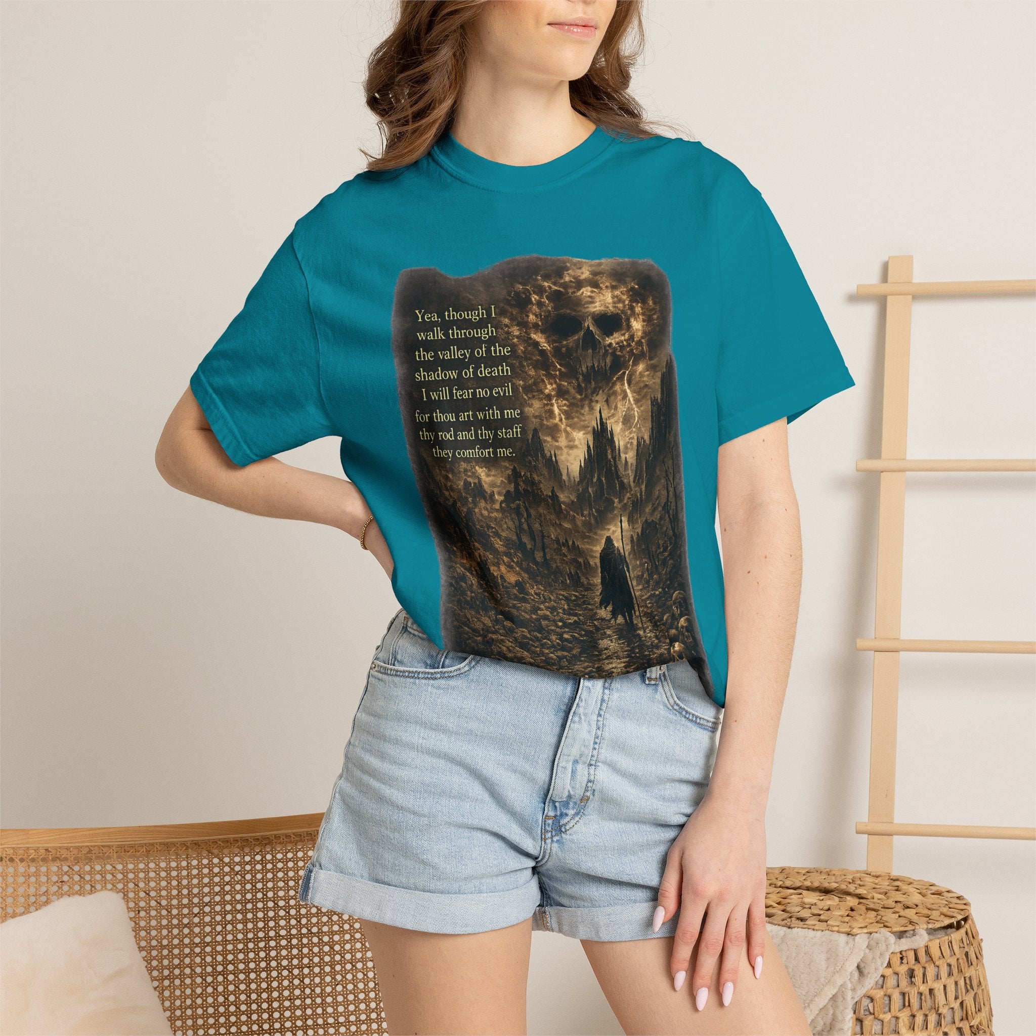 Skull Cavern Gothic T-Shirt — 'You…walk through the valley of the shadow of death' Graphic Tee