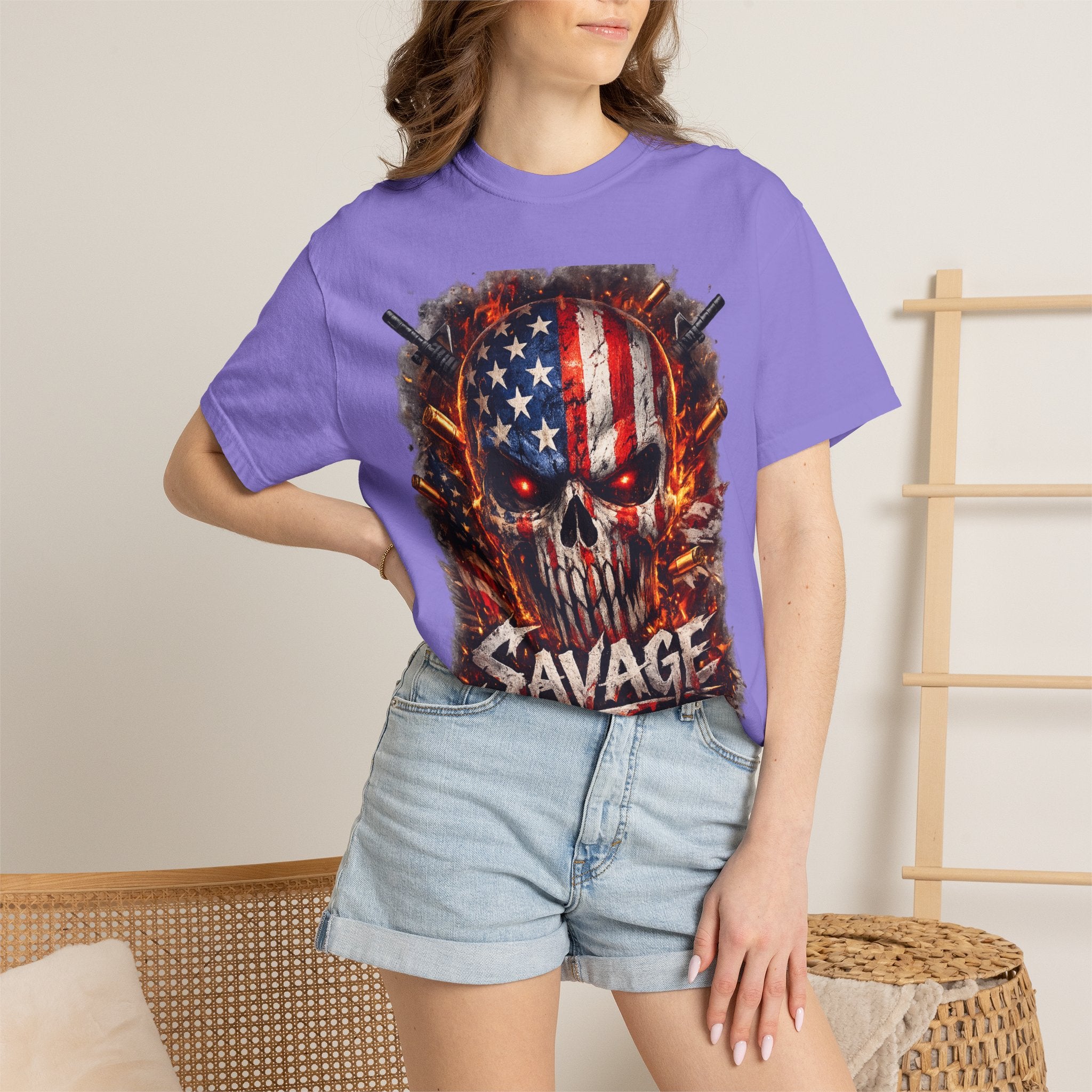 American Flag Skull 'Savage' Graphic T-Shirt