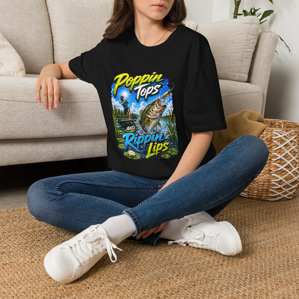 Poppin Tops Rippin Lips Fishing Shirt Unisex Softstyle T-Shirt