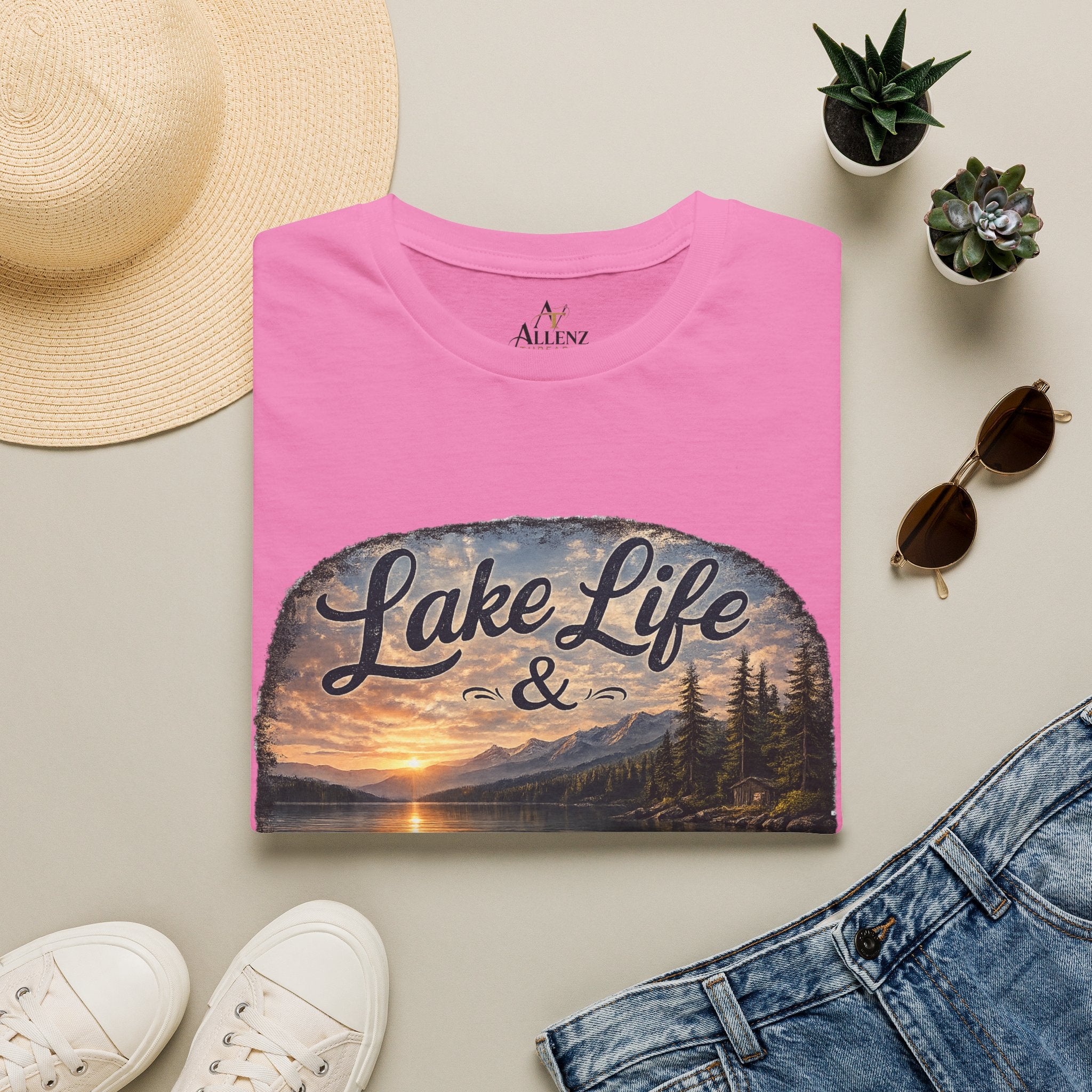 Lake Life T-Shirt — Scenic Sunrise Boat 'Lake Life & Fond Memories'