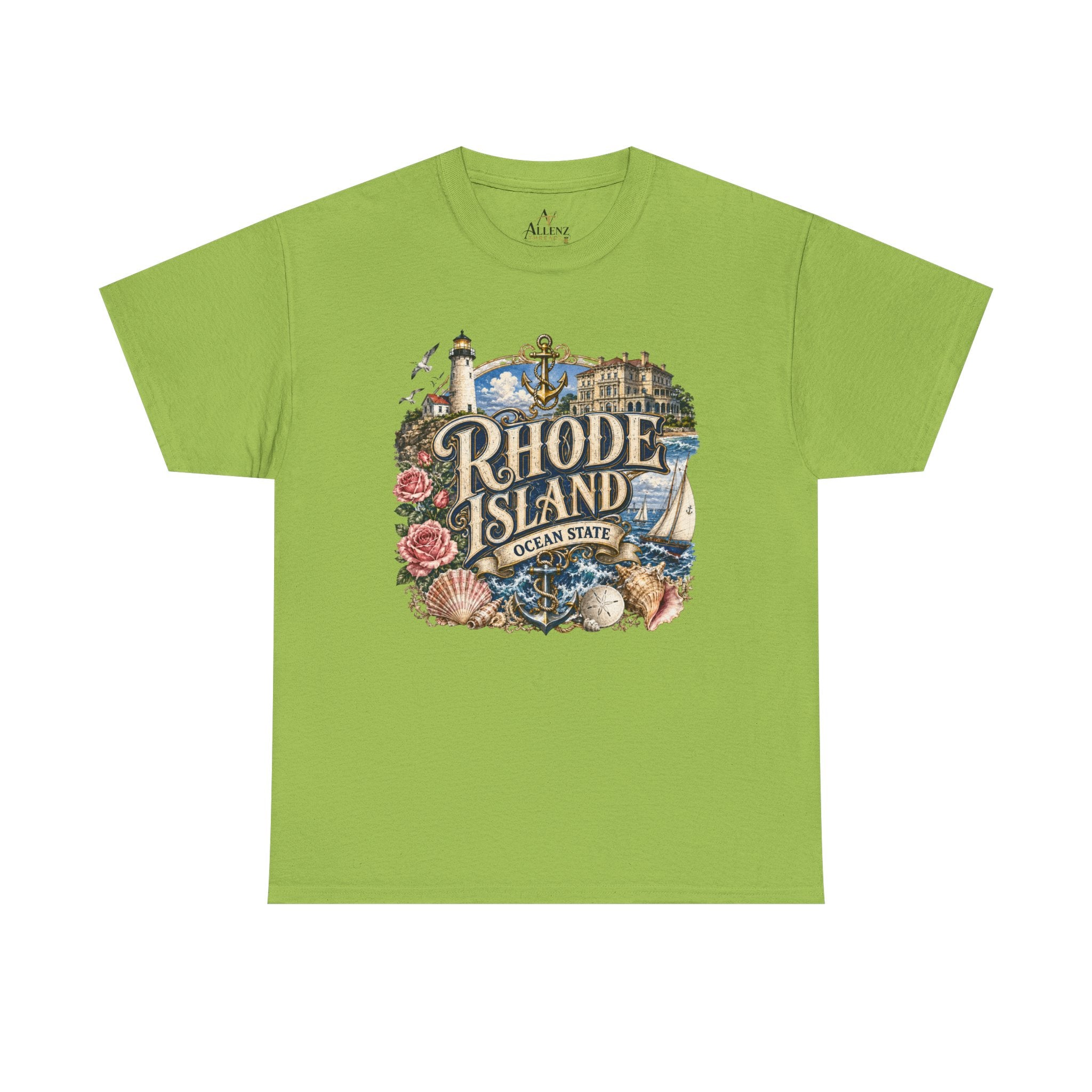 Unisex Heavy Cotton Tee⚓ Rhode Island – Coastal Charm of the Ocean State 🌊🏖️