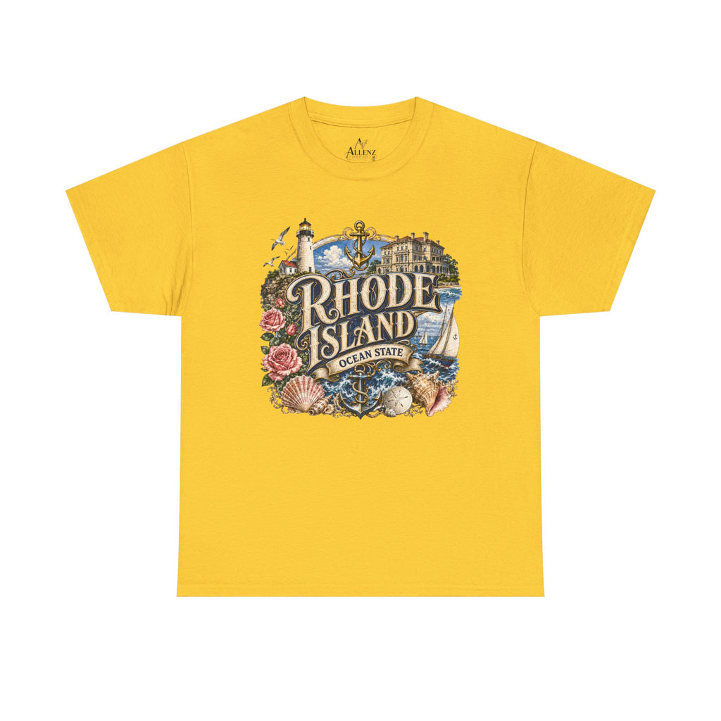 Unisex Heavy Cotton Tee⚓ Rhode Island – Coastal Charm of the Ocean State 🌊🏖️
