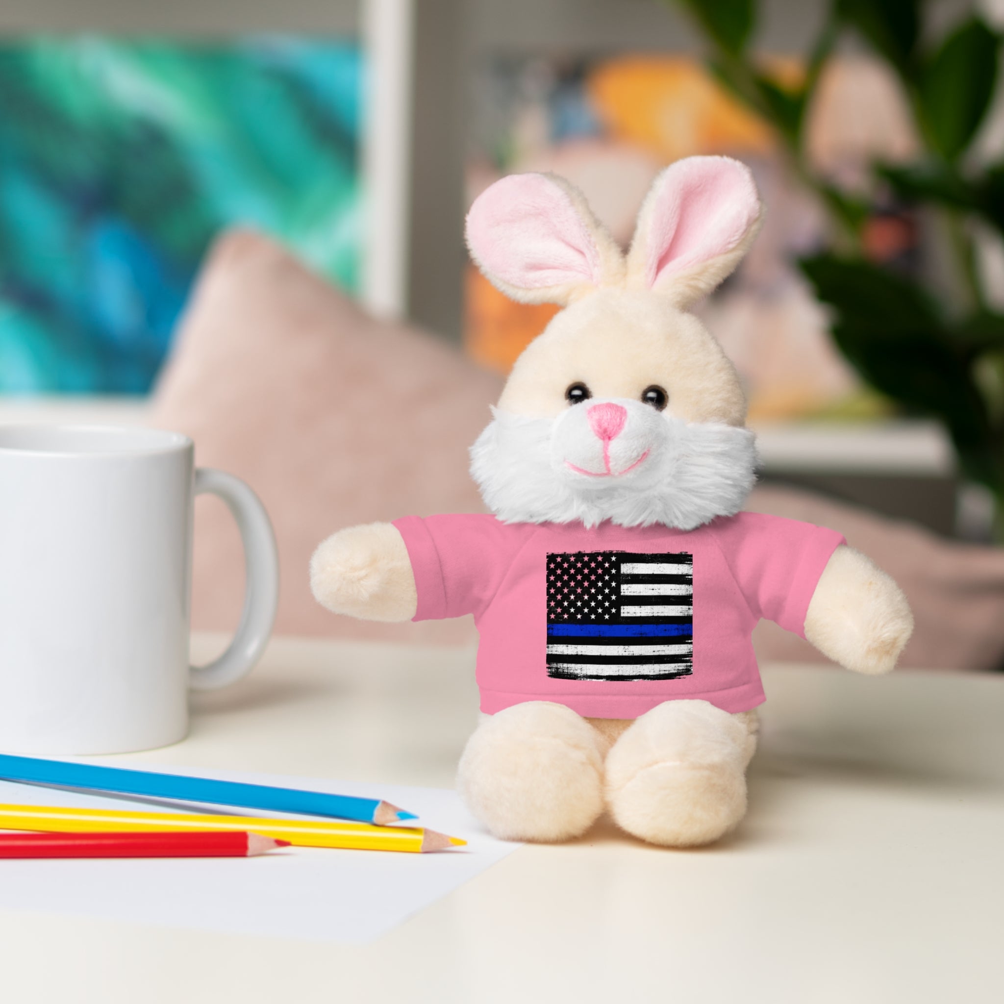 Kids Stuffed Animal with Thin Blue line flag Tee