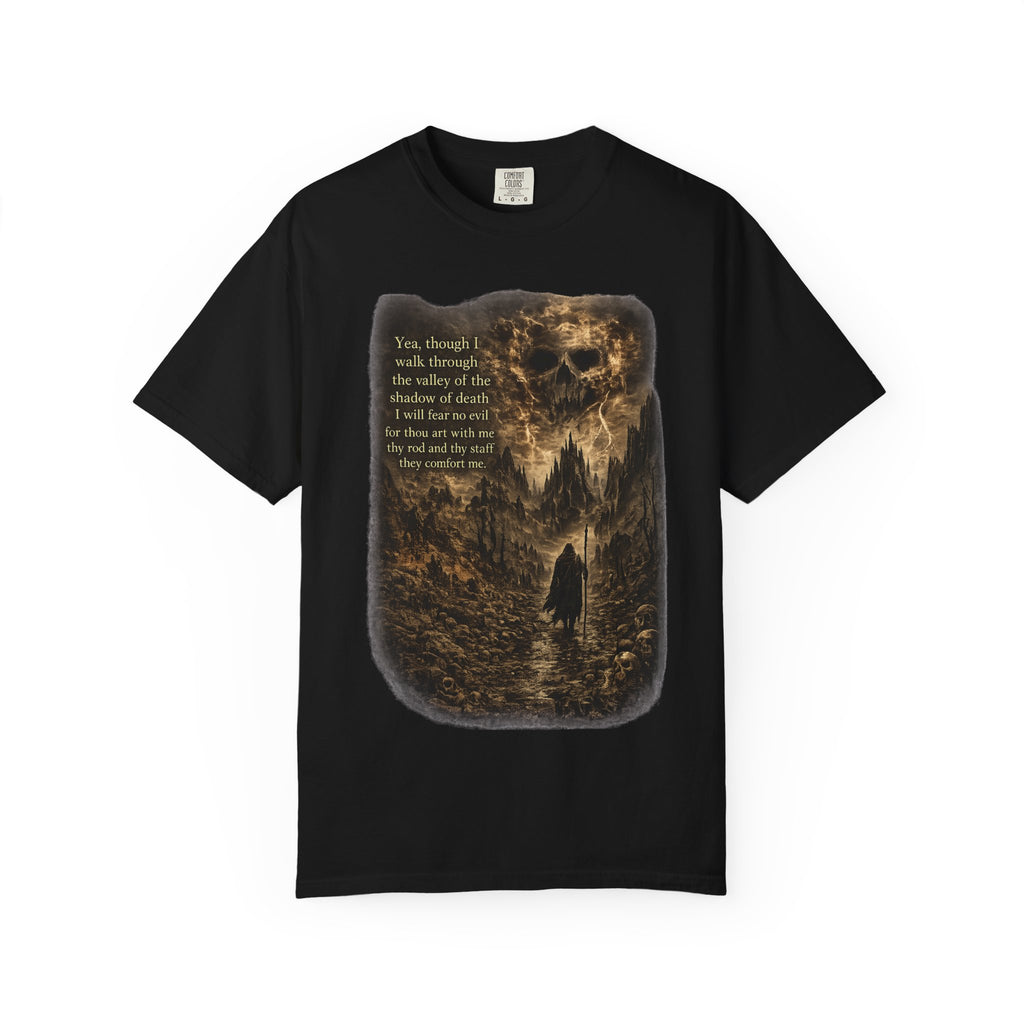 Skull Cavern Gothic T-Shirt — 'You…walk through the valley of the shadow of death' Graphic Tee