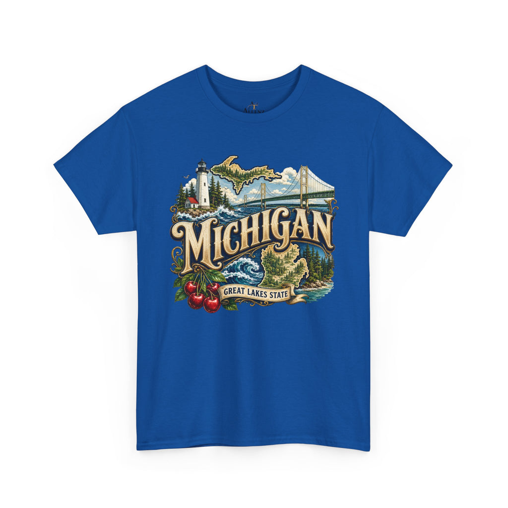 Unisex Heavy Cotton Tee🌊 Michigan – Great Lakes Beauty and Northern Adventure 🌊