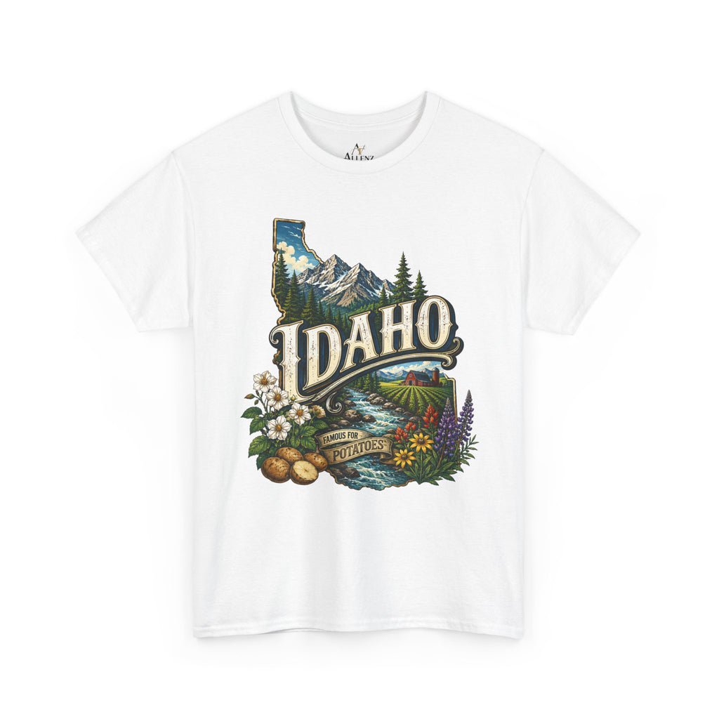 Unisex Heavy Cotton Tee 🥔 Idaho – Mountain Beauty and Rustic Country Charm 🥔