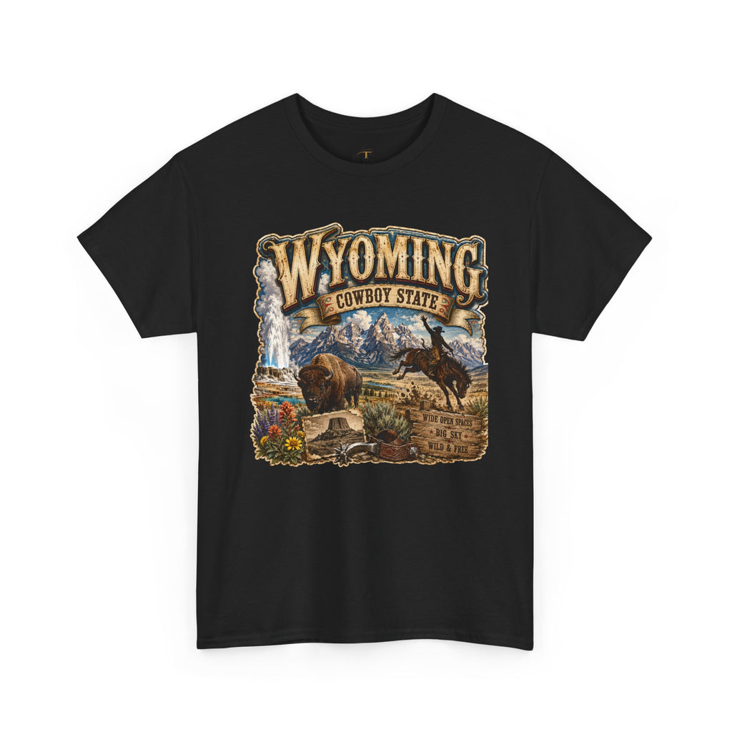 Unisex Heavy Cotton Tee🤠🏔️ Wyoming – The Cowboy State 🦬🌄