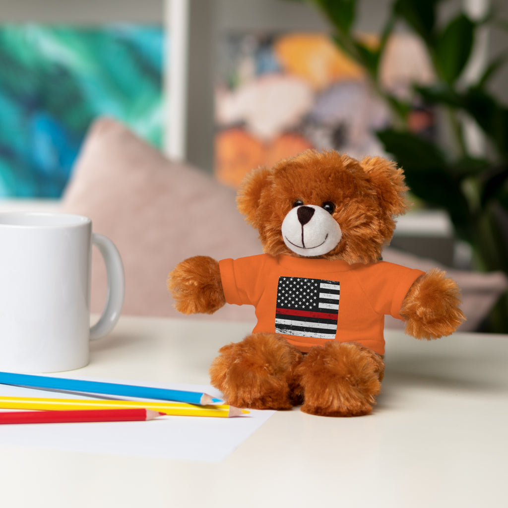 Kids Stuffed Animal with Thin Red line flag Tee