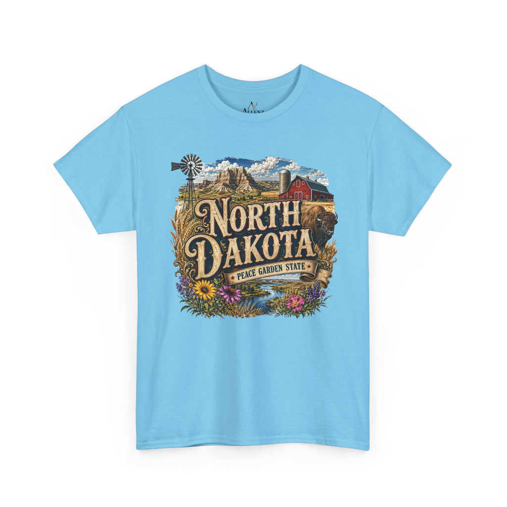 Unisex Heavy Cotton Tee🌾 North Dakota – Wide Open Beauty and Prairie Pride 🦬🌻