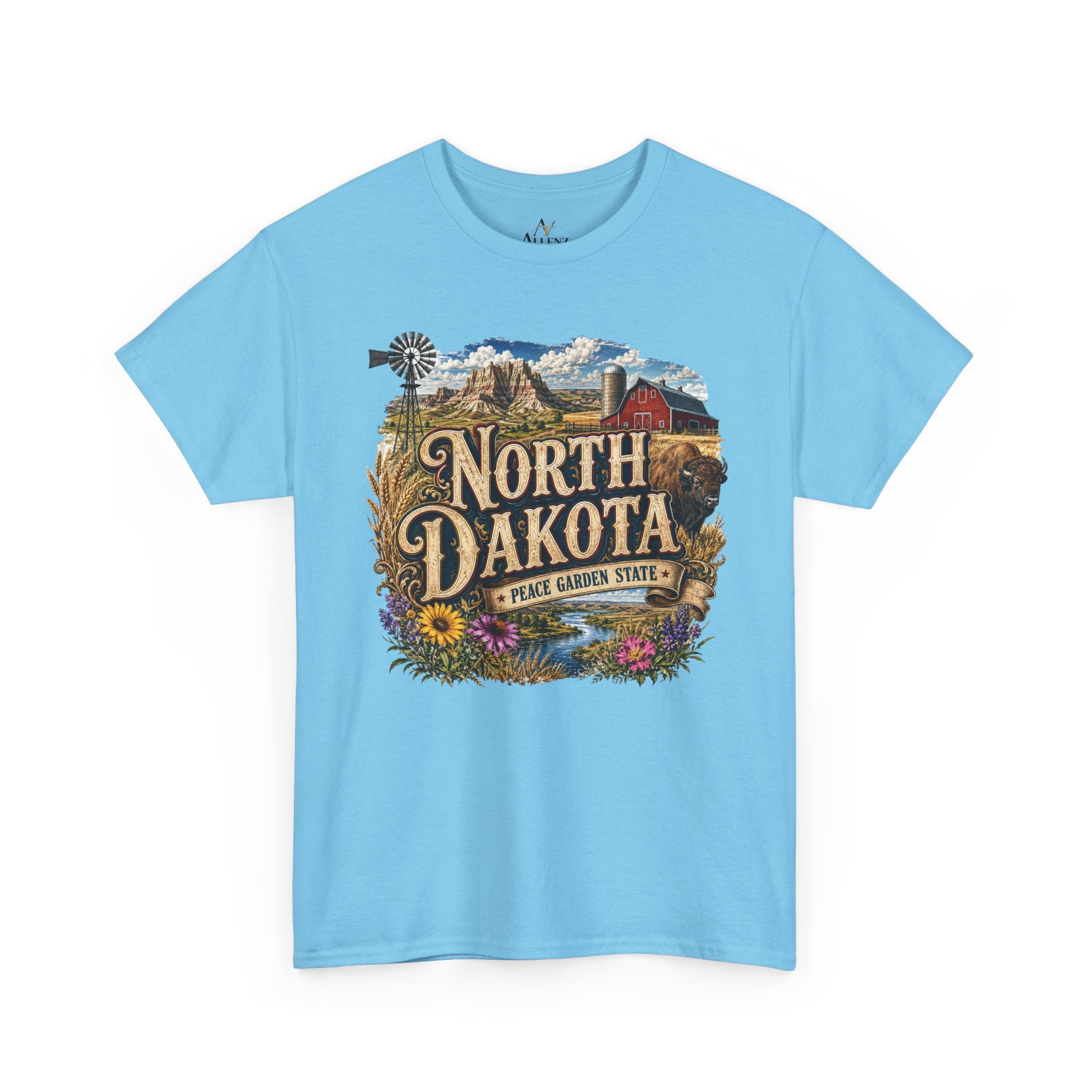 Unisex Heavy Cotton Tee🌾 North Dakota – Wide Open Beauty and Prairie Pride 🦬🌻