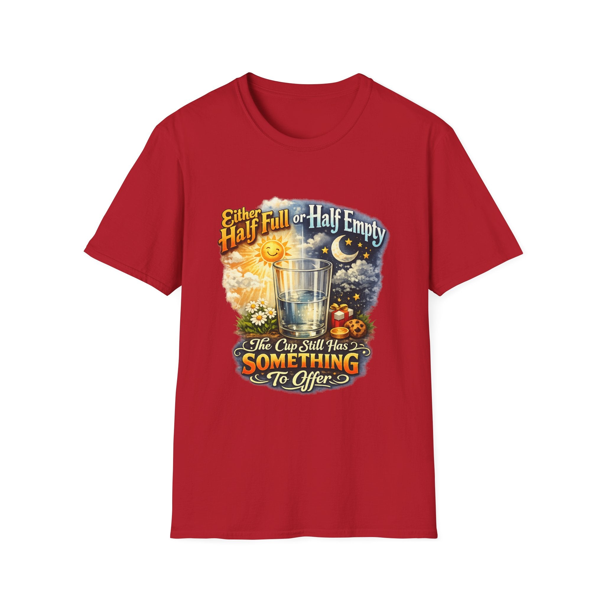 Glass Half Full or Half Empty T-Shirt — Inspirational Day & Night Positive Quote Tee