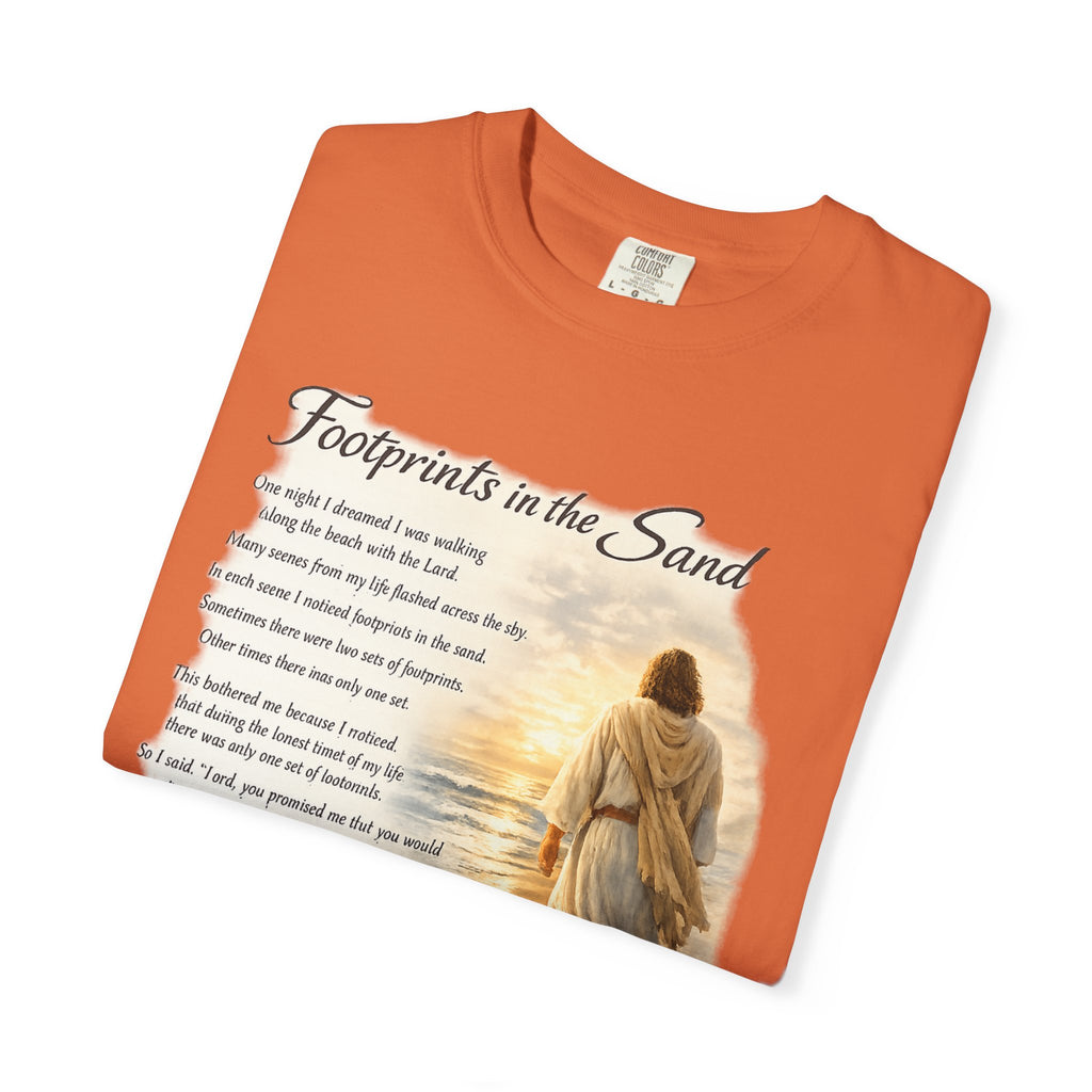 Footprints in the Sand Christian T-Shirt – Inspirational Jesus Poem Tee