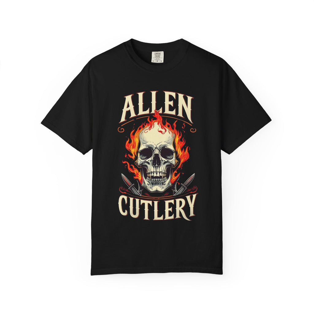 Skull and Flames Cutlery T-Shirt — Allen Cutlery Graphic Tee