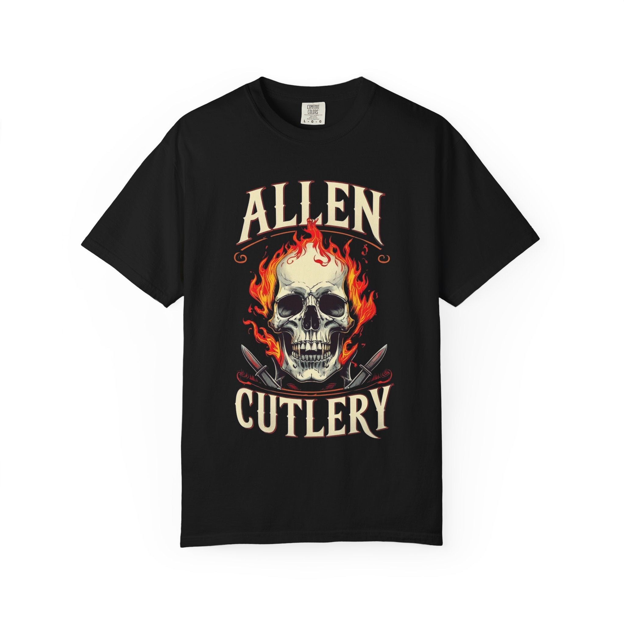 Skull and Flames Cutlery T-Shirt — Allen Cutlery Graphic Tee