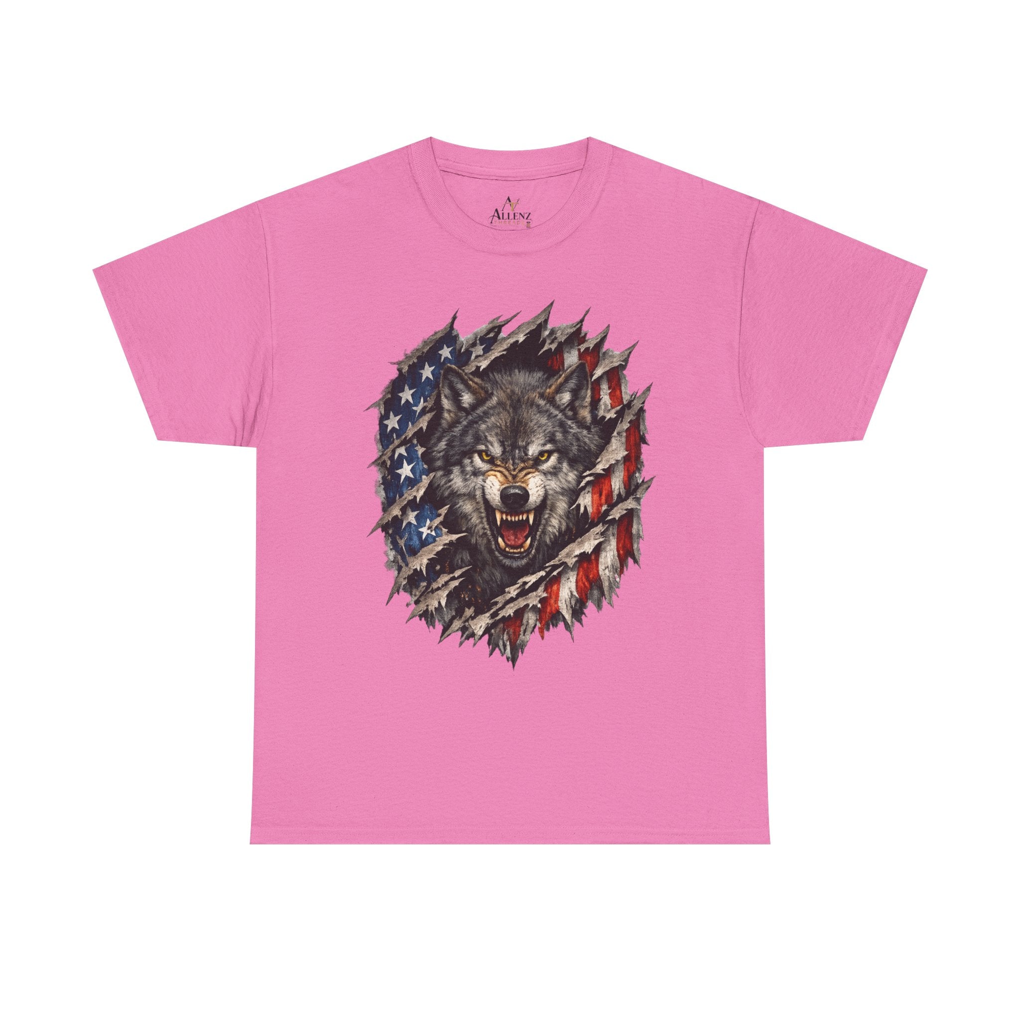 Unisex Heavy Cotton Tee - American flag with wolf face
