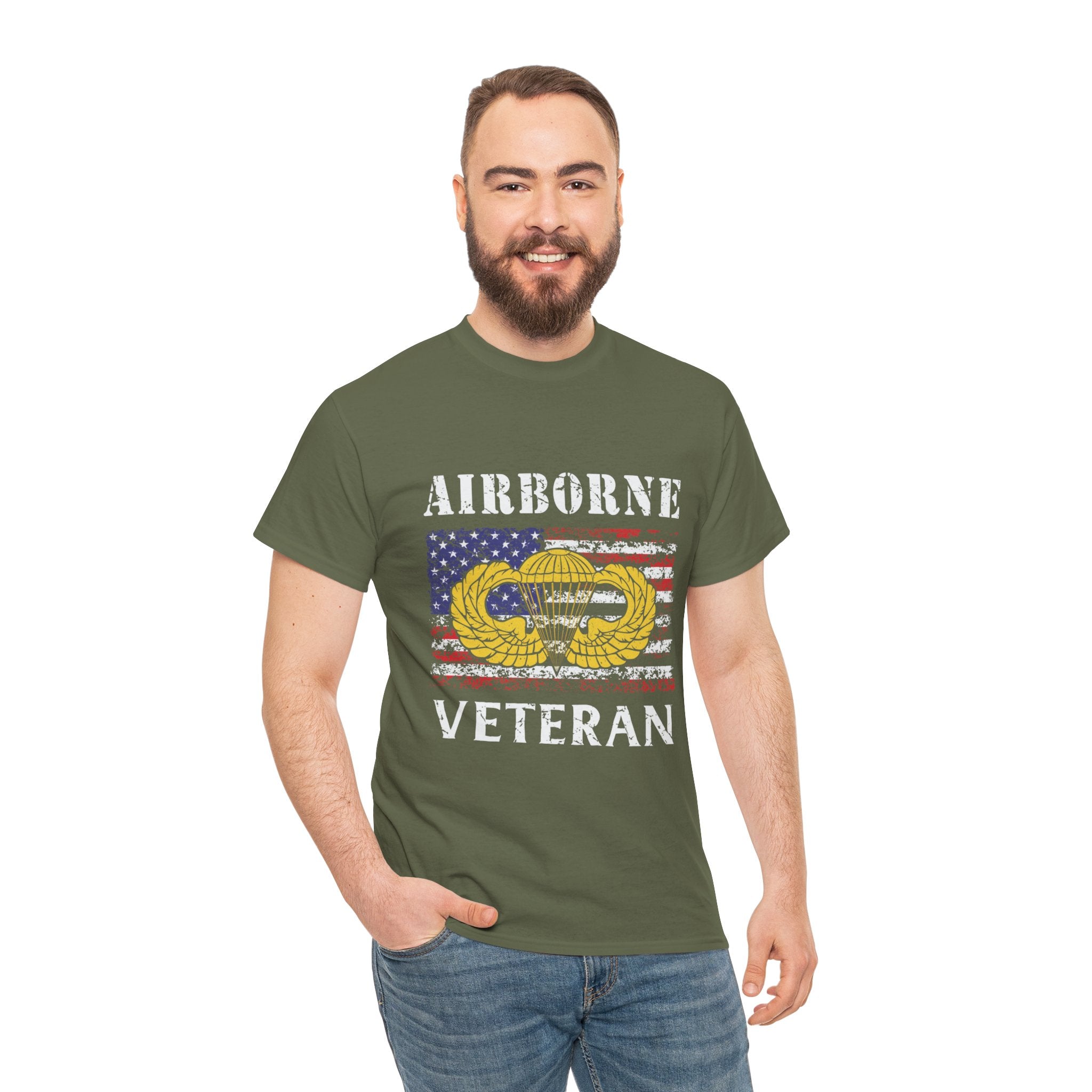 🪂 Airborne Veteran Patriotic Unisex Heavy Cotton Tee
