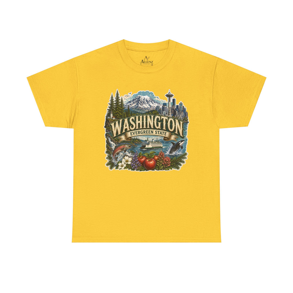 Unisex Heavy Cotton Tee🌲🏔️ Washington – Spirit of the Evergreen State 🚢🐋