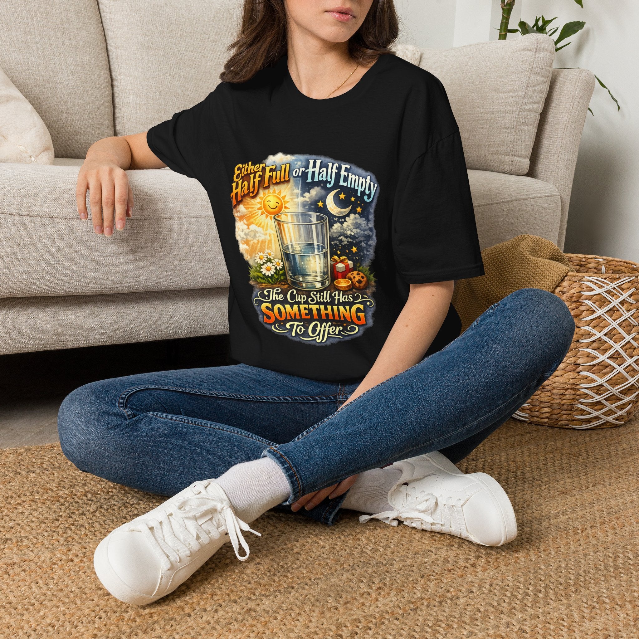 Glass Half Full or Half Empty T-Shirt — Inspirational Day & Night Positive Quote Tee
