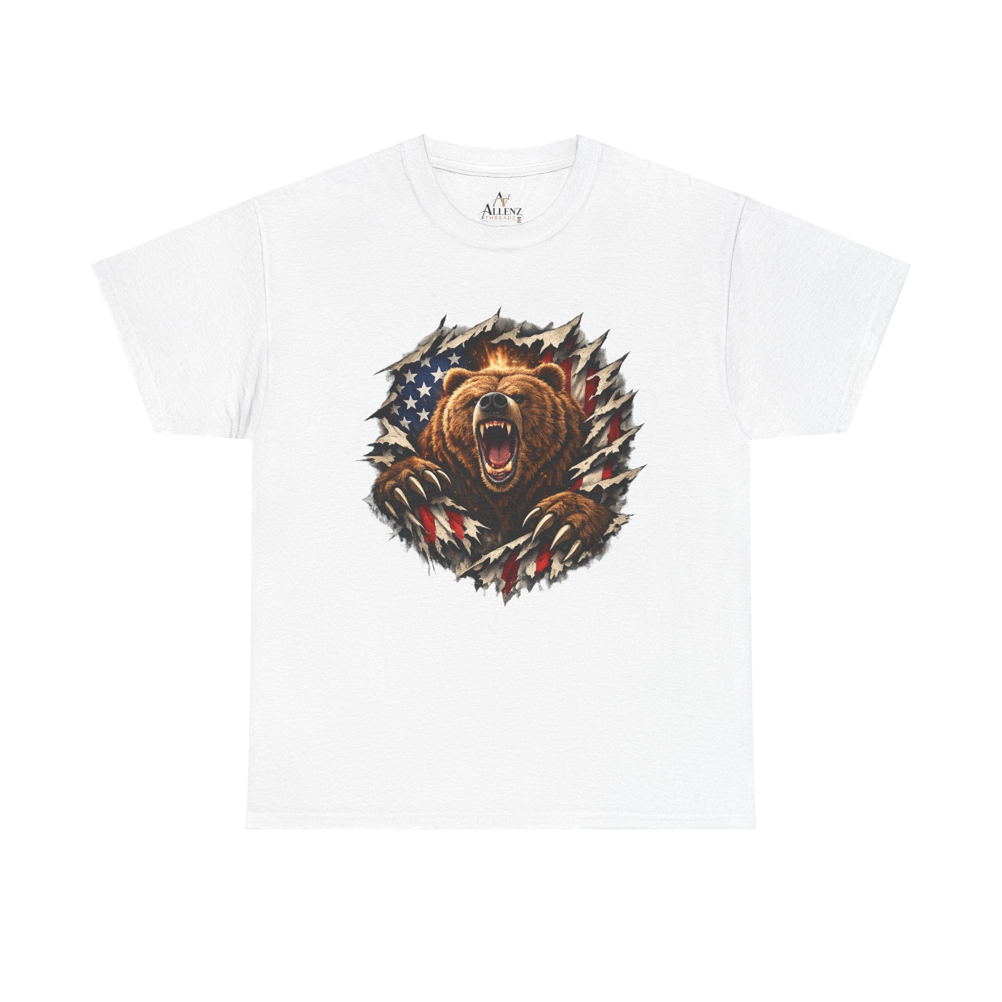 Unisex Heavy Cotton Tee-bear coming out of the American flag