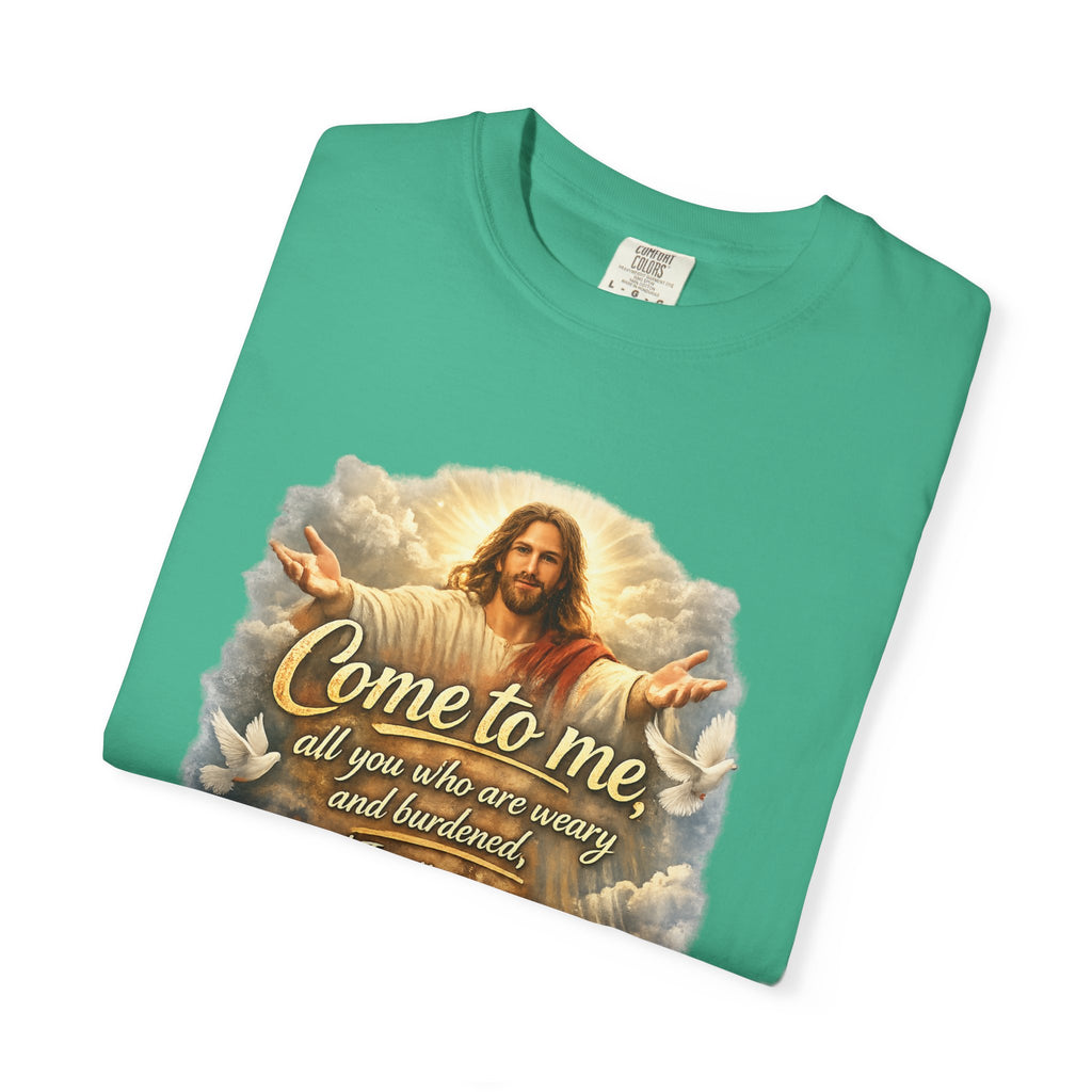 Come to Me Christian T-Shirt — "Come to me... and I will give you REST" Religious Faith Tee