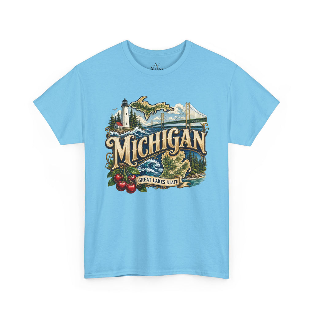 Unisex Heavy Cotton Tee🌊 Michigan – Great Lakes Beauty and Northern Adventure 🌊