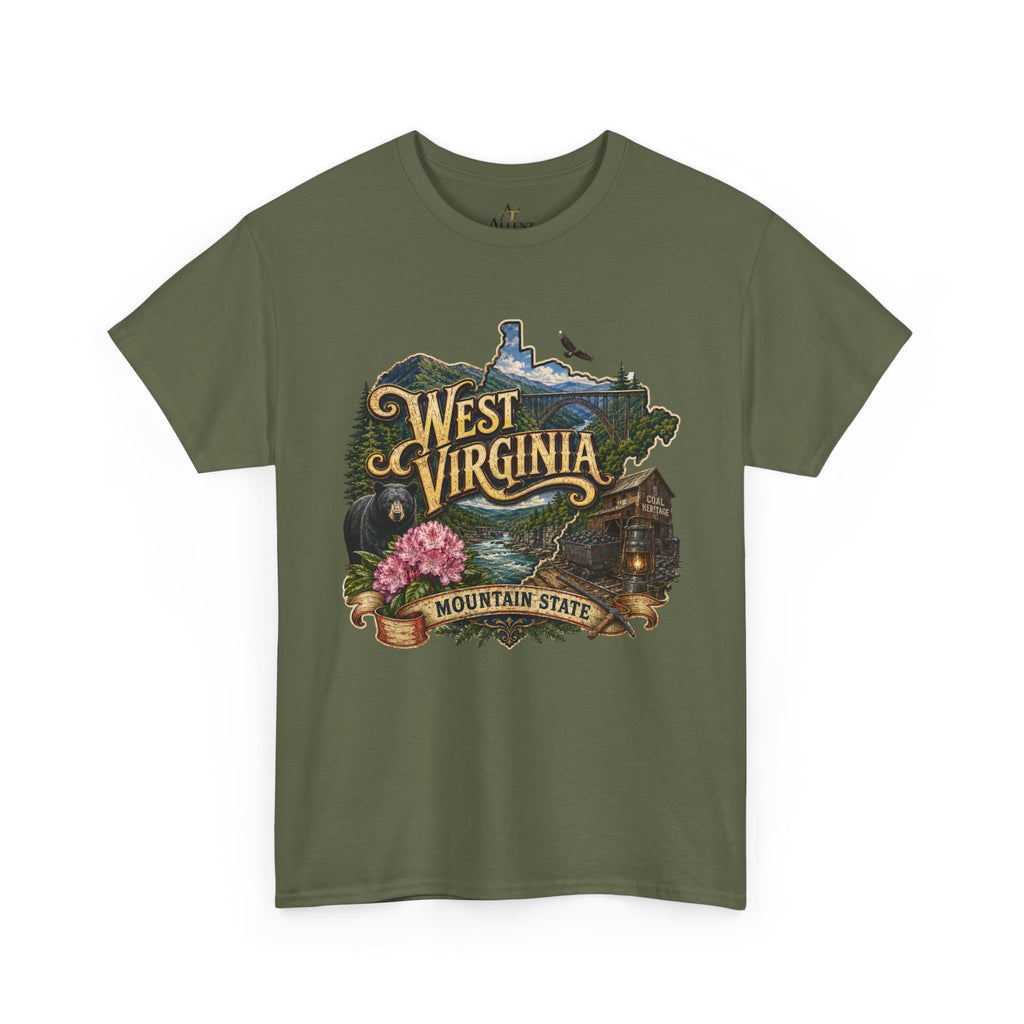 Unisex Heavy Cotton Tee🏔️🖤 West Virginia – Wild and Wonderful Mountain State ⛏️🐻