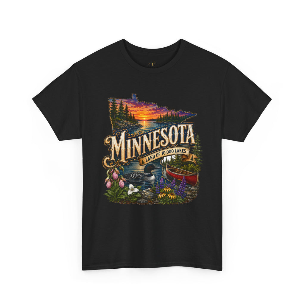 Unisex Heavy Cotton Tee🌲 Minnesota – Land of 10,000 Lakes Adventure 🌲