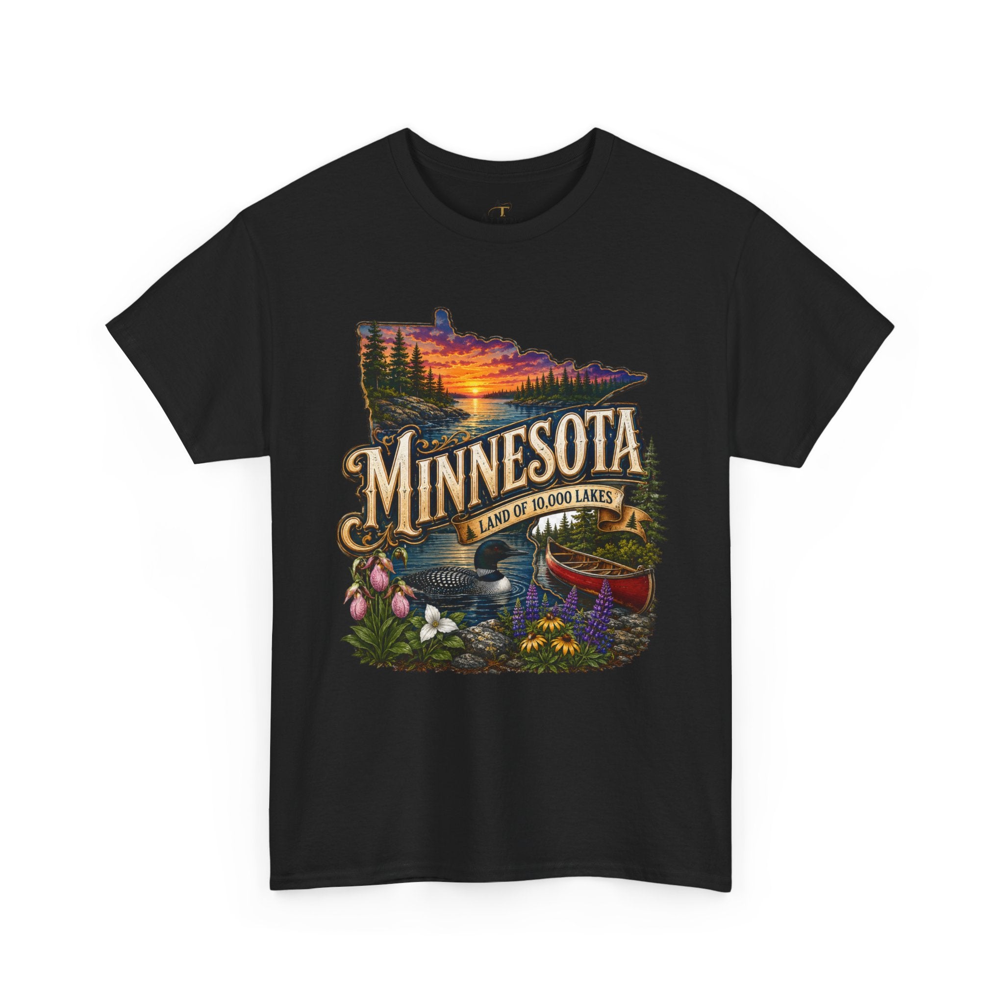 Unisex Heavy Cotton Tee🌲 Minnesota – Land of 10,000 Lakes Adventure 🌲