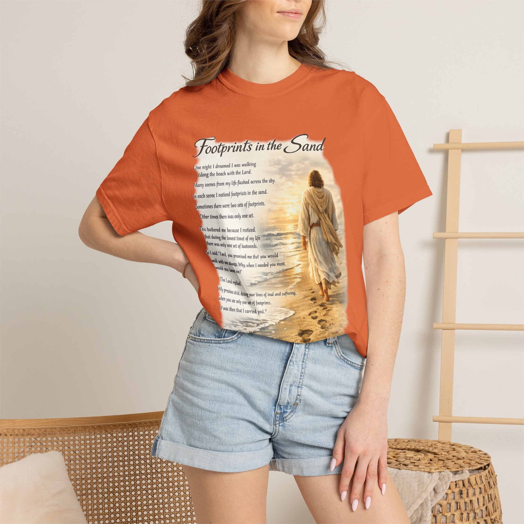 Footprints in the Sand Christian T-Shirt – Inspirational Jesus Poem Tee