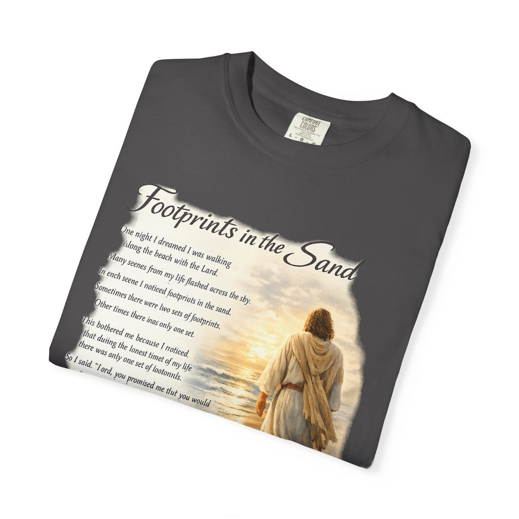 Footprints in the Sand Christian T-Shirt – Inspirational Jesus Poem Tee