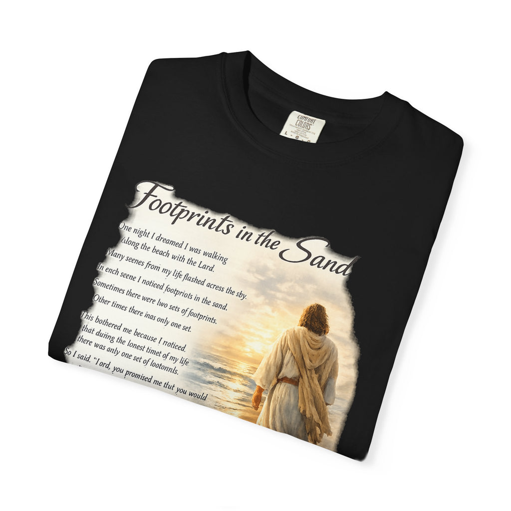 Footprints in the Sand Christian T-Shirt – Inspirational Jesus Poem Tee