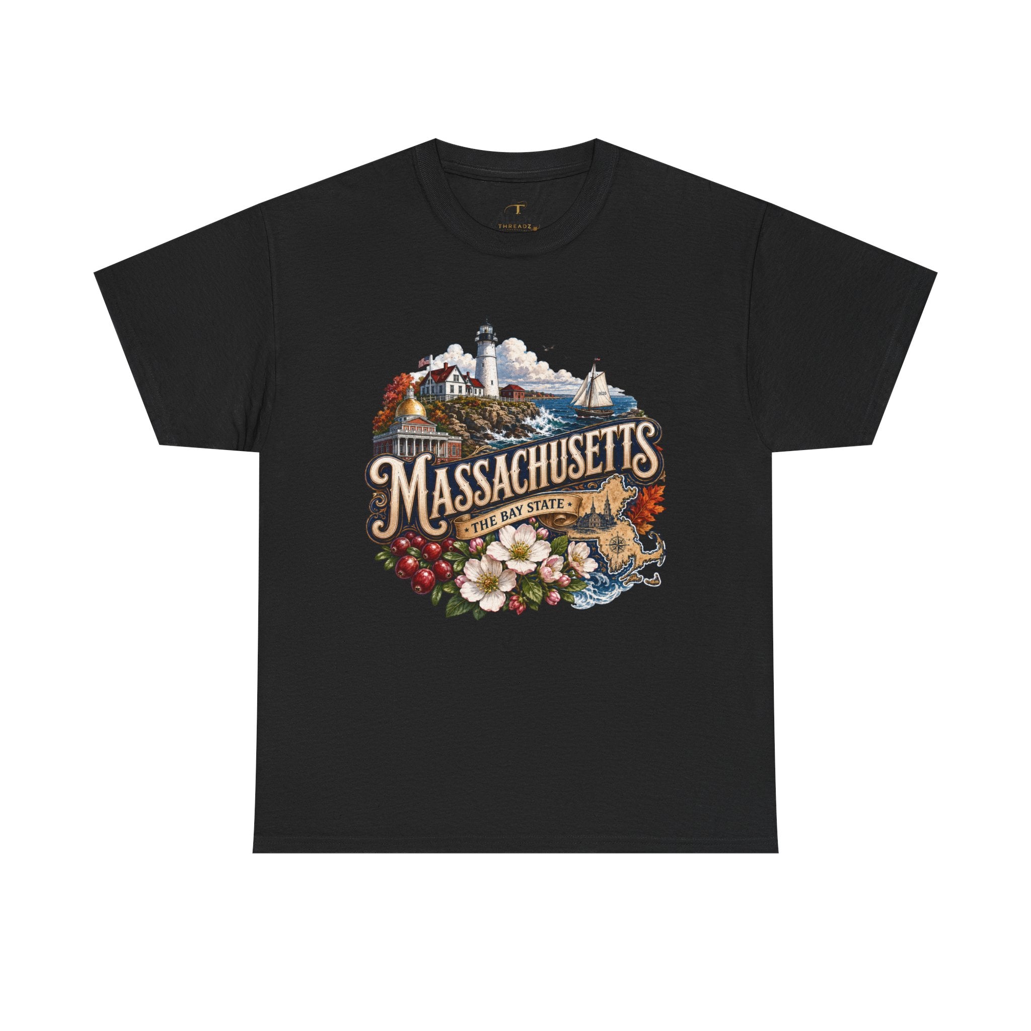 Unisex Heavy Cotton Tee ⚓ Massachusetts – Historic Coastal Pride