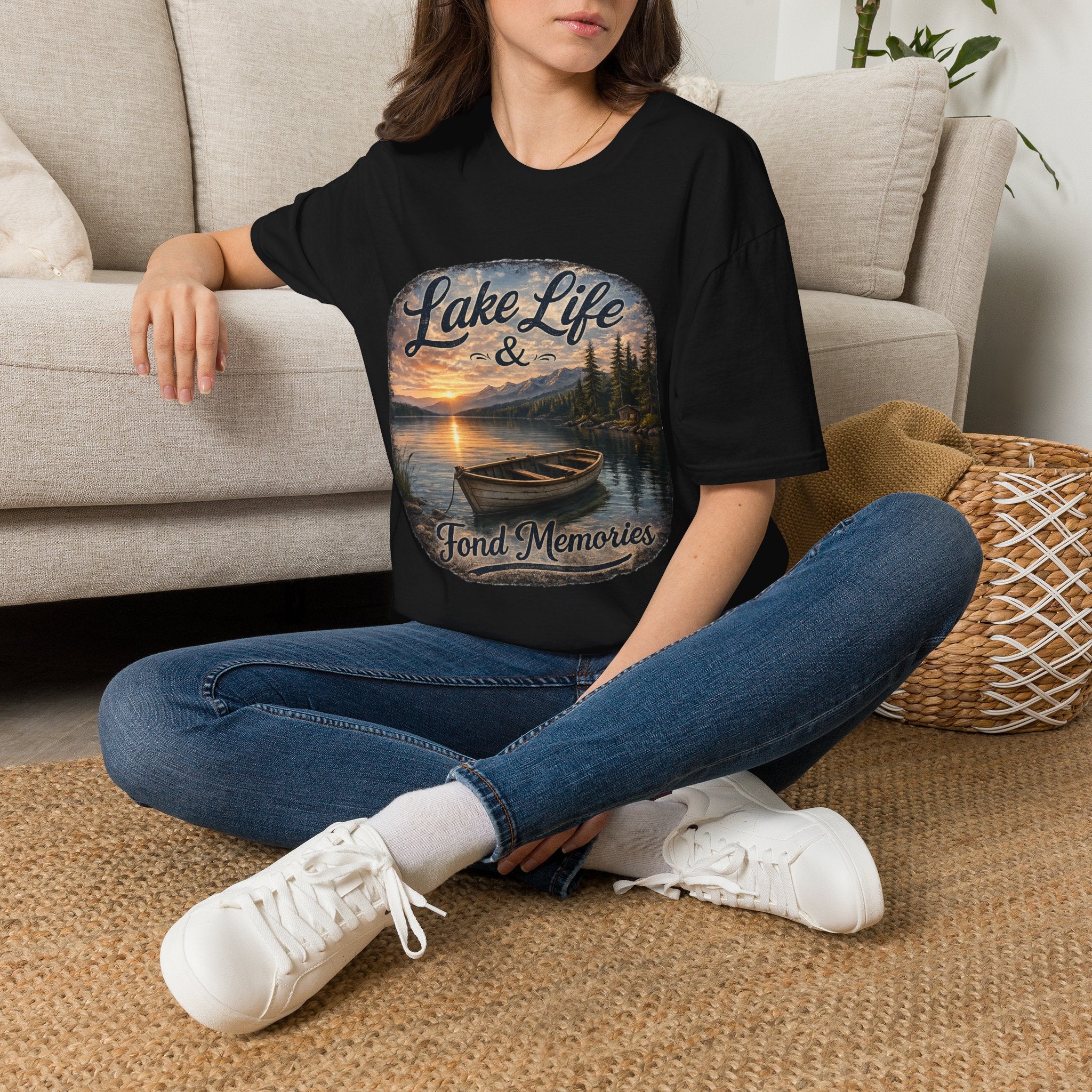Lake Life T-Shirt — Scenic Sunrise Boat 'Lake Life & Fond Memories'