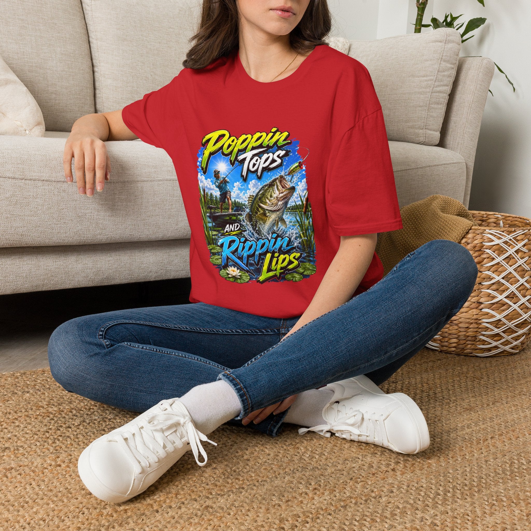 Poppin Tops Rippin Lips Fishing Shirt Unisex Softstyle T-Shirt
