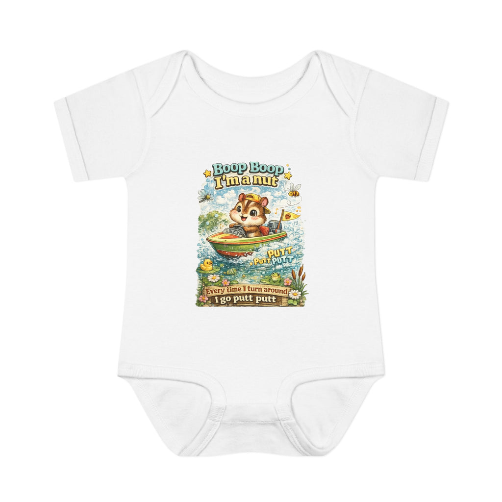 Infant Baby Rib Bodysuit 🐿️🚤 Boop Boop I’m a Nut – Cute Kids T-Shirt Design 💙✨