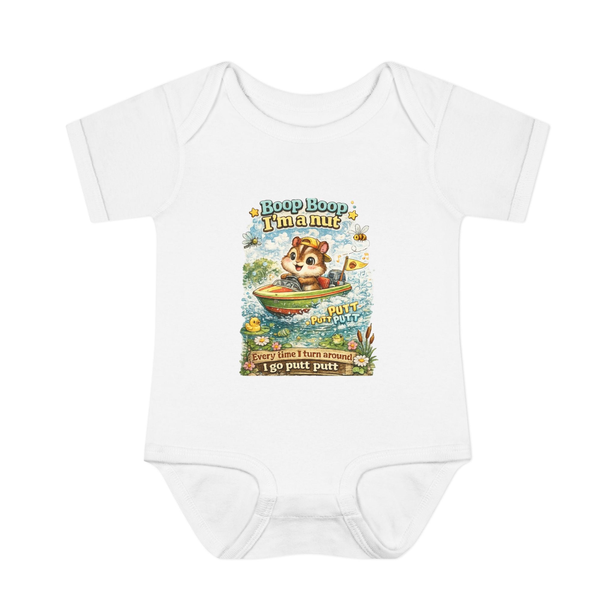 Infant Baby Rib Bodysuit 🐿️🚤 Boop Boop I’m a Nut – Cute Kids T-Shirt Design 💙✨