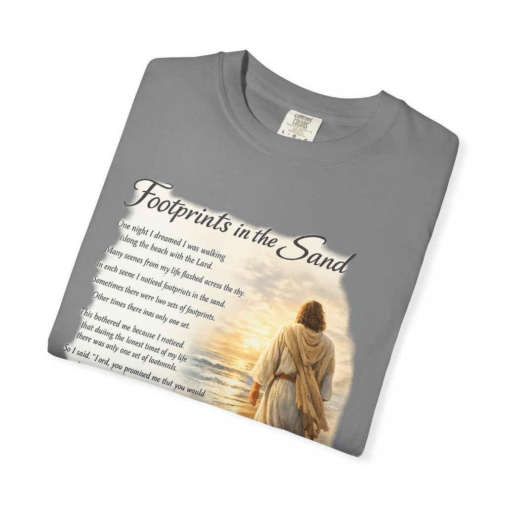 Footprints in the Sand Christian T-Shirt – Inspirational Jesus Poem Tee