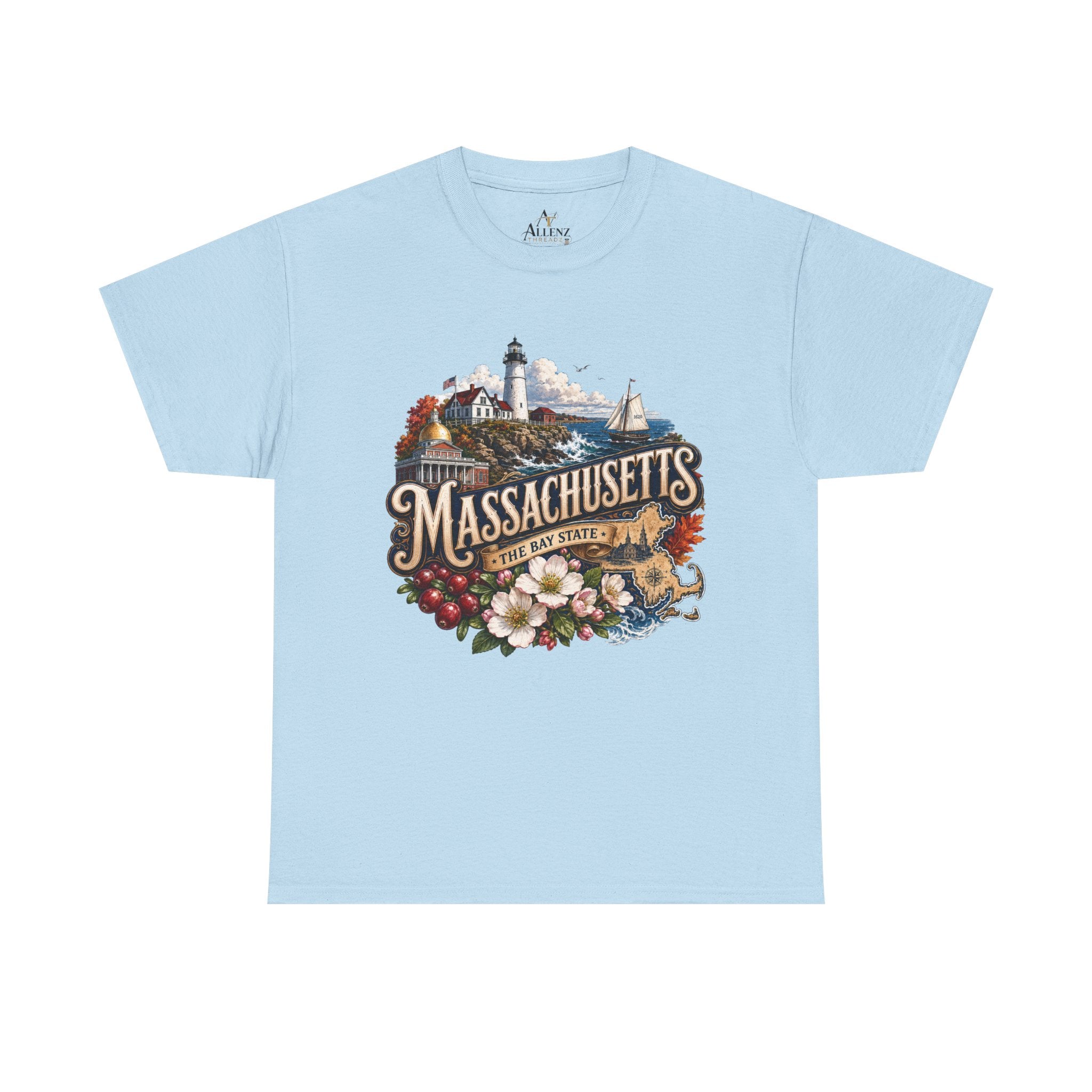 Unisex Heavy Cotton Tee ⚓ Massachusetts – Historic Coastal Pride