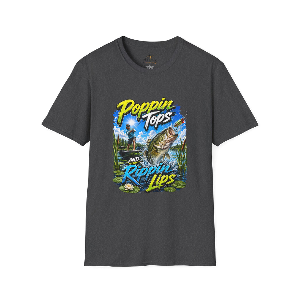 Poppin Tops Rippin Lips Fishing Shirt Unisex Softstyle T-Shirt