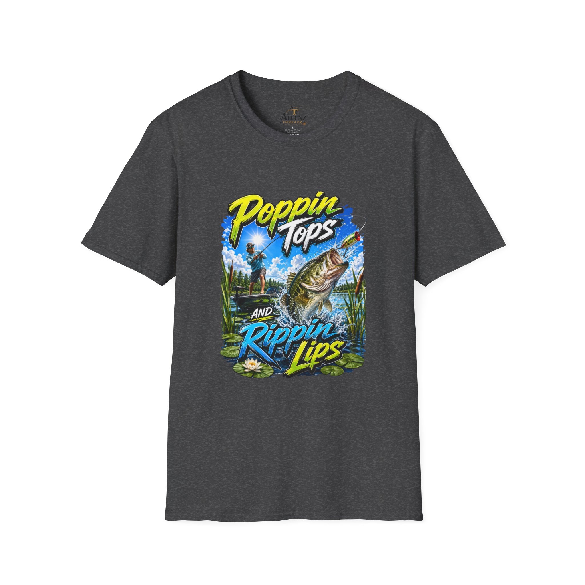 Poppin Tops Rippin Lips Fishing Shirt Unisex Softstyle T-Shirt