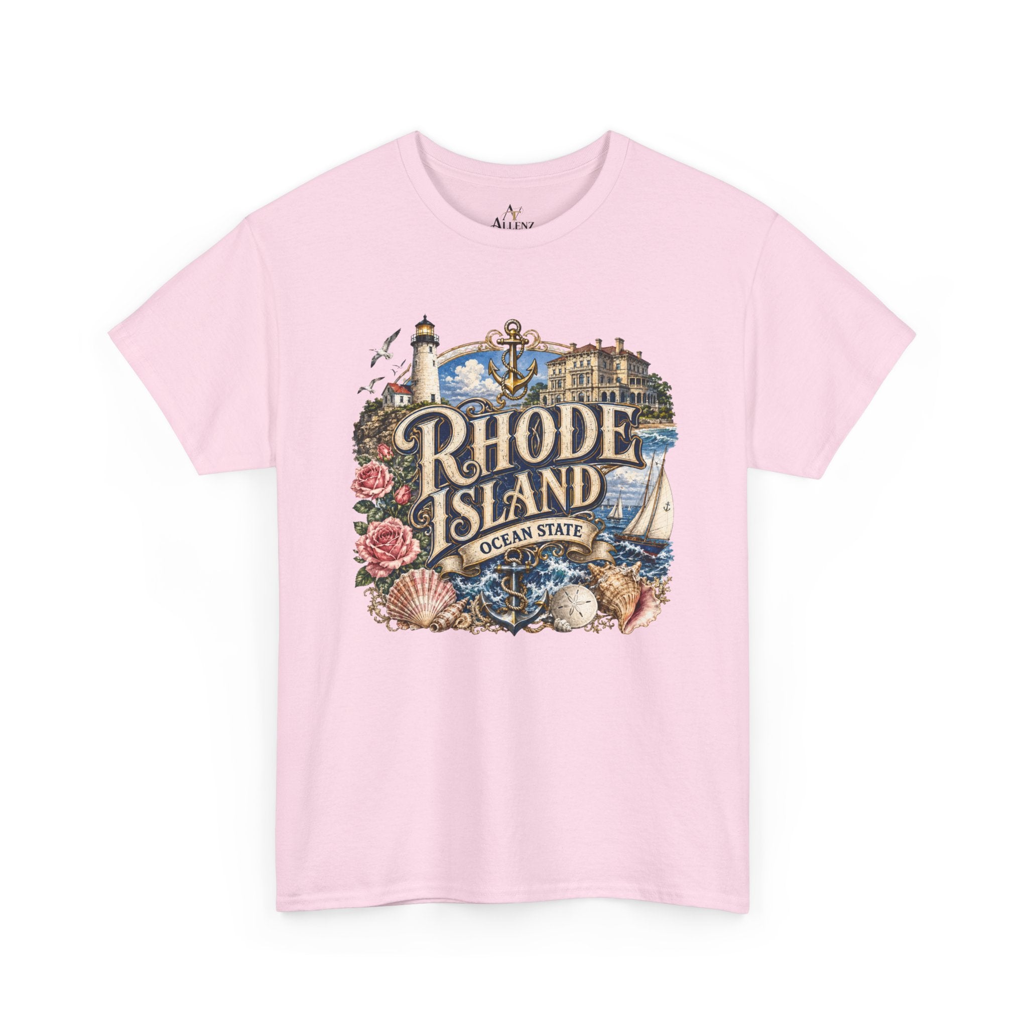 Unisex Heavy Cotton Tee⚓ Rhode Island – Coastal Charm of the Ocean State 🌊🏖️