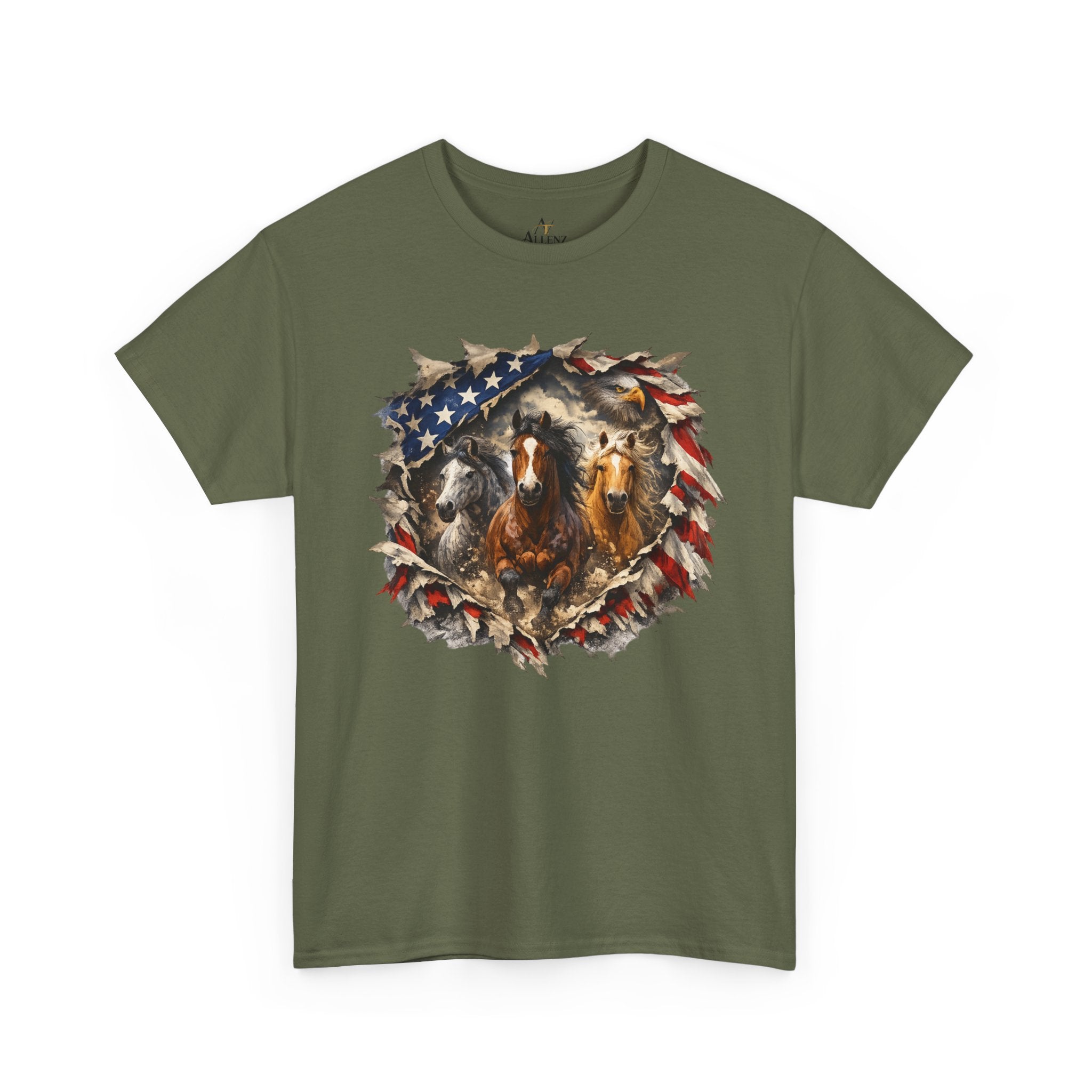 Unisex Heavy Cotton Tee American flag with horses