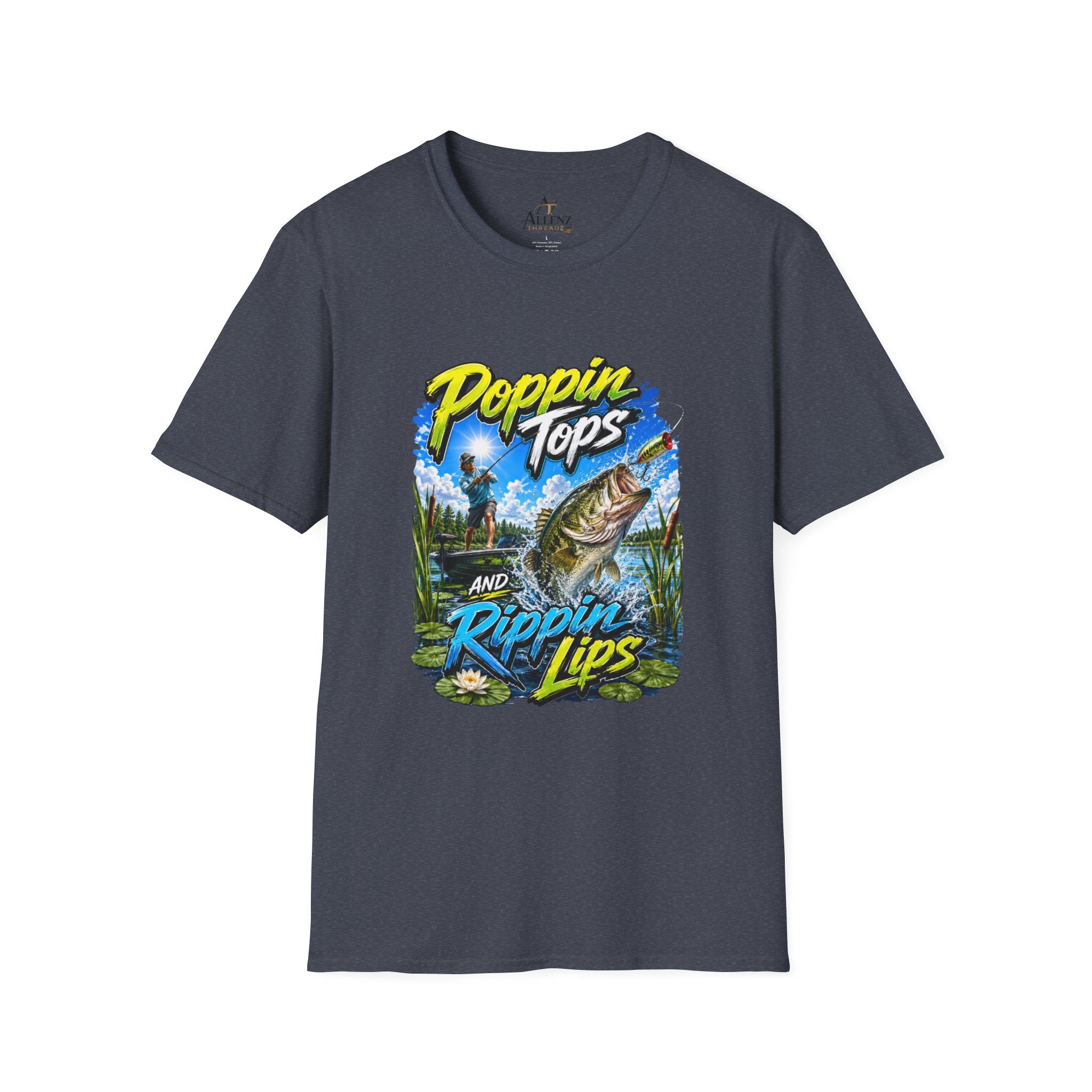 Poppin Tops Rippin Lips Fishing Shirt Unisex Softstyle T-Shirt