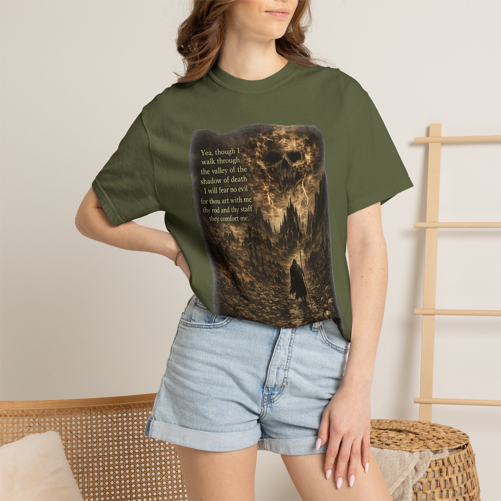 Skull Cavern Gothic T-Shirt — 'You…walk through the valley of the shadow of death' Graphic Tee