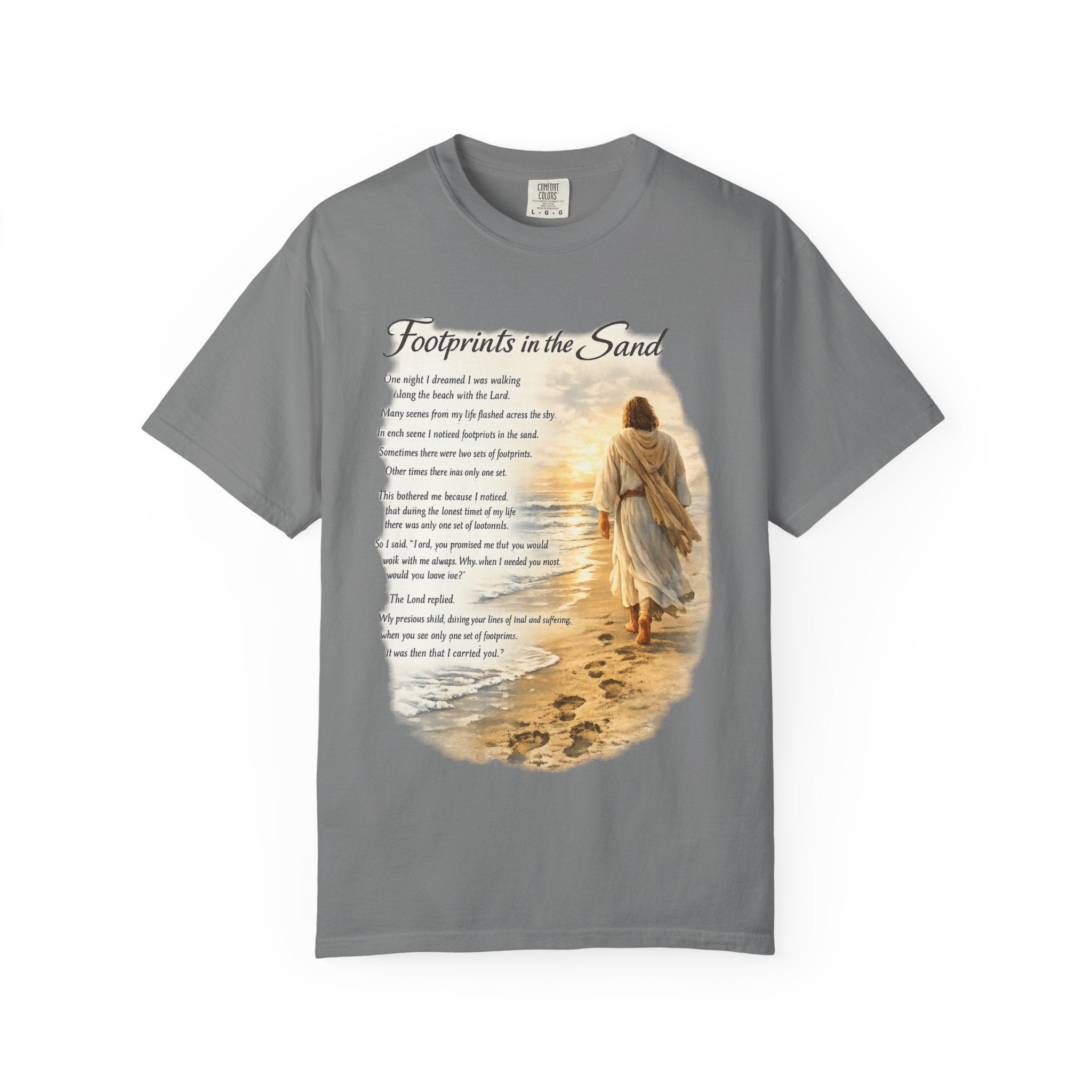 Footprints in the Sand Christian T-Shirt – Inspirational Jesus Poem Tee