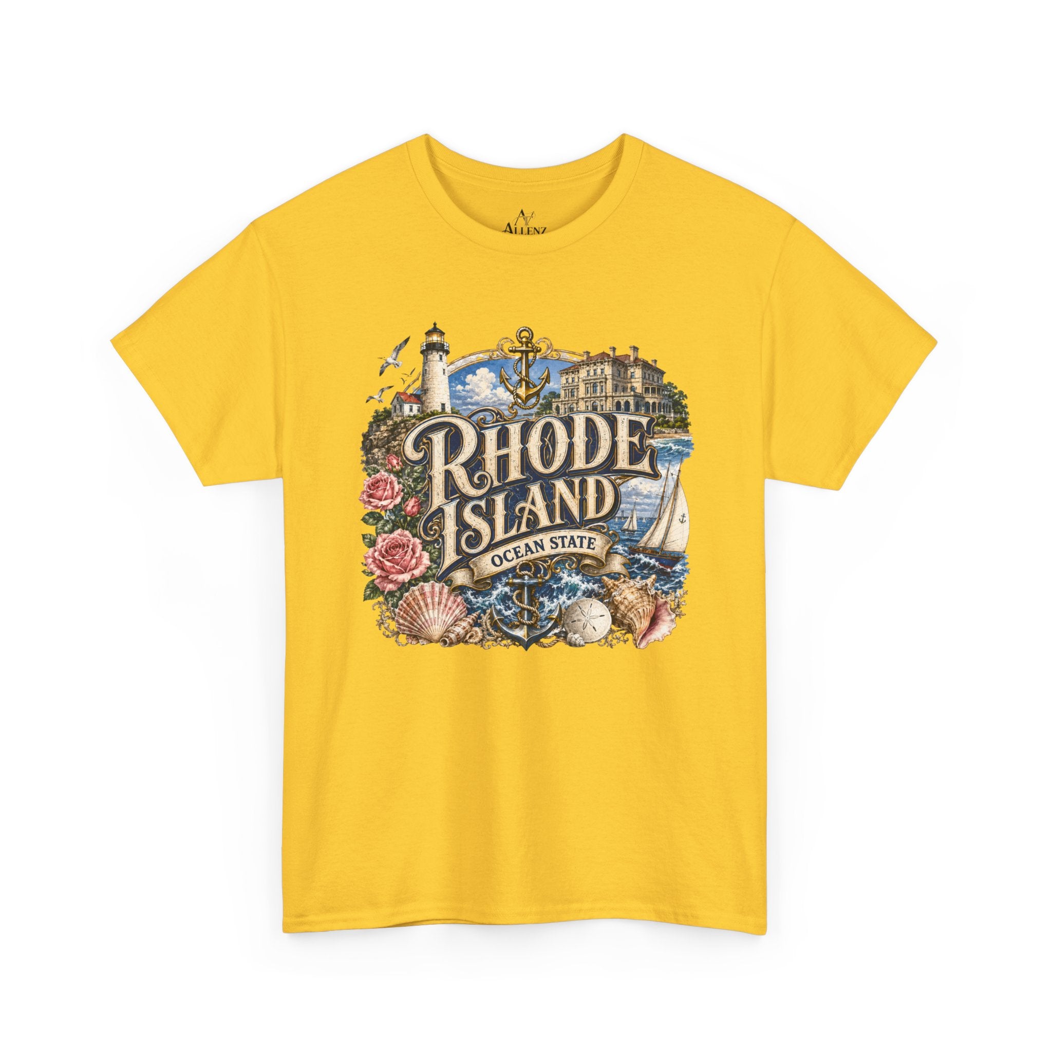 Unisex Heavy Cotton Tee⚓ Rhode Island – Coastal Charm of the Ocean State 🌊🏖️